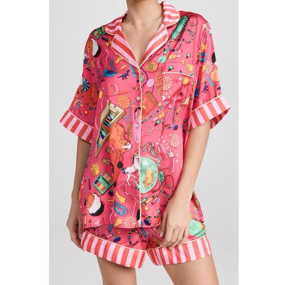 Karen Mabon Satin Short Pajama set BEDROOM FLOOR Sz M Loungewear pink lounge - Picture 1 of 16